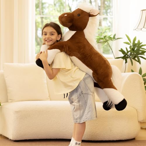 Dark Brown 43.3 Inch Giant Horse Stuffed Animal Plush Toy for Kids & Decor