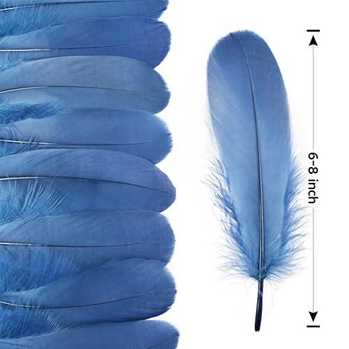 Natural Navy Goose Feathers Bulk 120pcs 6-8 inch for Crafts Weddings Party
