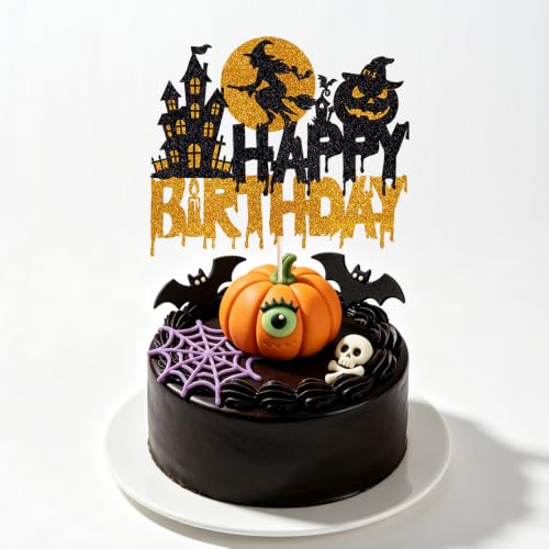 Halloween Birthday Cake Topper - Happy Halloween Party Decoration - Variation 1