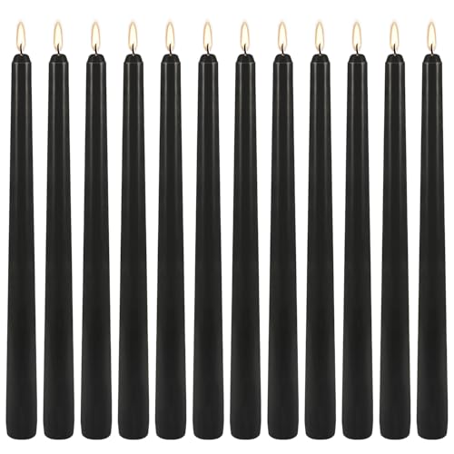 Black Taper Candles - Unscented, Dripless, 8-Hour Burn Time, 12 Pack