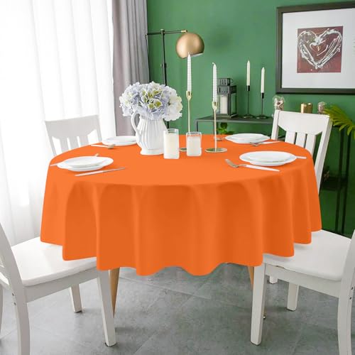 Mulbozy Disposable Plastic Round Tablecloth - 84 Inch Orange, 2 Pack, Party Decor