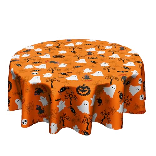 Halloween Round Tablecloth 60 Inch - Fall Pumpkin & Ghost Design for Party & Dining