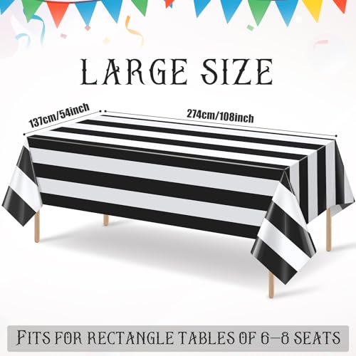 White and Black Horizontal Striped Table Cloth 3pcs 54x108 Inches for Rectangular Tables - Disposable