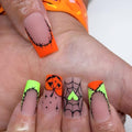Halloween French Tip Press On Nails - Pumpkin Square Shape Fake Nails w4