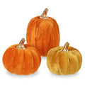Artificial Mini Velvet Pumpkins Fall Decor - Orange Series, 3 Pack, Autumn Harvest Table Centerpieces