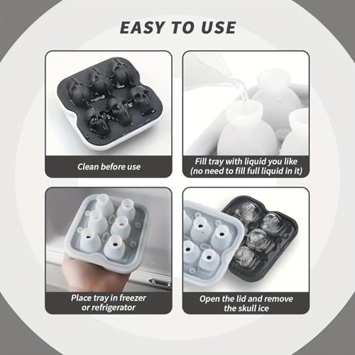 Black Skull Ice Cube Mold - 6 Cavity Silicone Ice Tray for Cocktails & Halloween