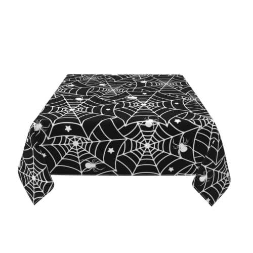 Halloween Square Tablecloth 54 Inch Black Spider Web Polyester Table Cover - Spider / 54x54 Inches