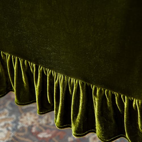 Olive Green Velvet Table Runner 14x72 Inches Luxurious Retro Ruffle Decor