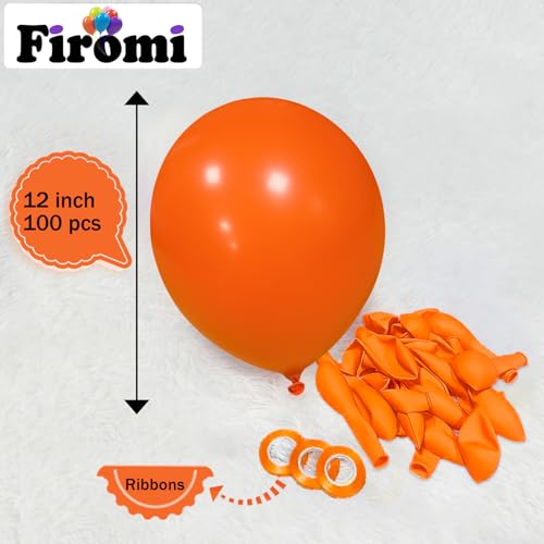 Orange Latex Balloons 12 Inch - 100 Pack with Ribbons - Thicken & Durable - A14-Orange