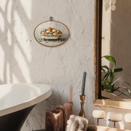 Fall Pumpkin Wall Art Decor - Oval Thanksgiving Bedroom Bathroom 11.4x8.6 Inch - Pumpkin 7