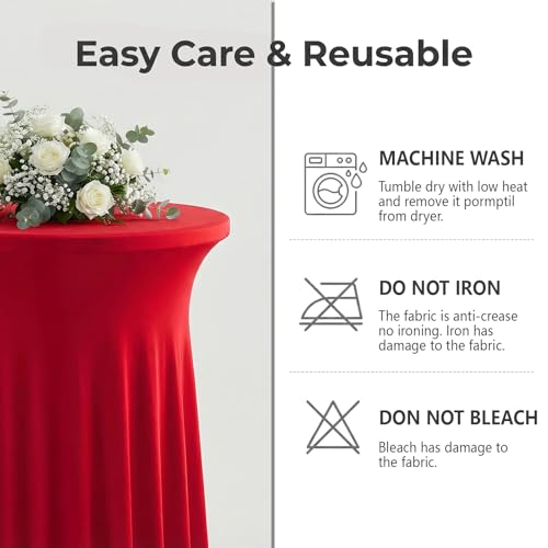 32x43 Red Cocktail Table Cover 2-Pack Ruffle Skirt Spandex Fit for High-Top Tables