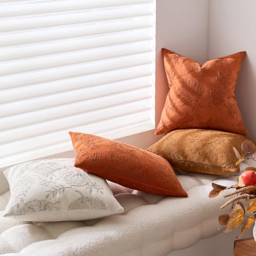 Zealax 20x20 Inch Fall Pumpkin Embroidered Pillow Covers - Beige, Pack of 2