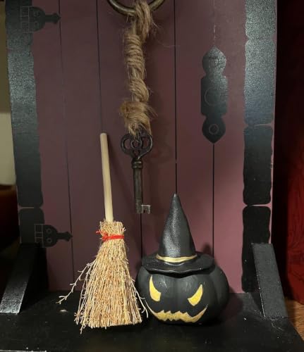 Miniature Witch Hat and Straw Broom Set for Halloween Crafts and Decorations - 40 Pieces