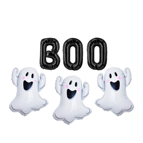 Ghost Boo Halloween Balloons Set - 16 Inch Black & Ghosts Balloon - Spooky Party Decorations - Variation of Ghost Boo