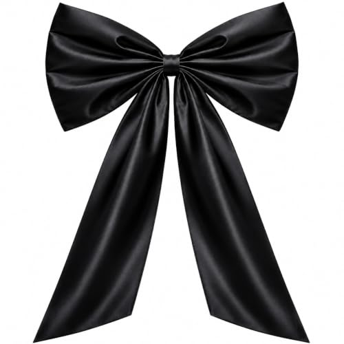 Large Black Satin Bow Wall Decor - 20x35 Inch Pre-Tied Ribbon for Gothic & Party Backdrops