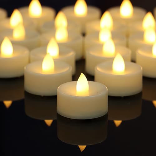24 Battery-Operated Flameless LED Tea Light Candles Warm White - Safe Decor
