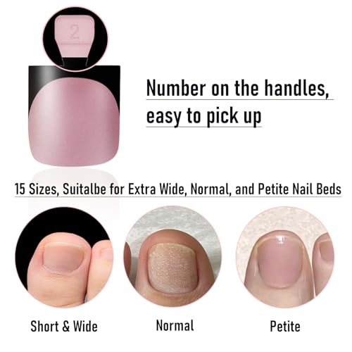 Pink-Blue-Black French Tip Toe Nail Press Ons - Square, 180pcs, 3 Colors with Variations