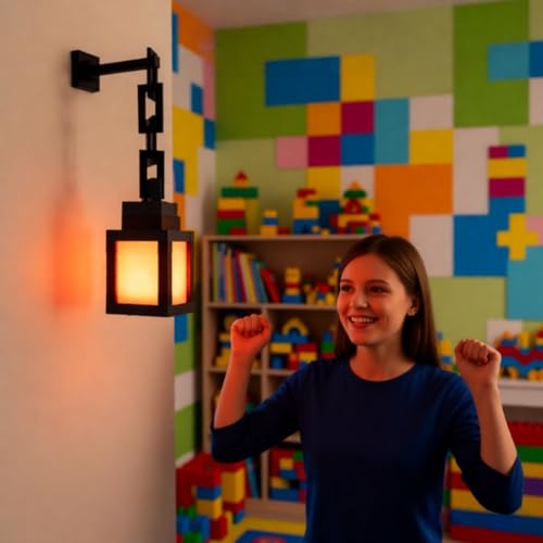 Pixel Lantern Night Light - 16-Color USB Rechargeable Wall Lamp with Remote, Bedside & Gaming Decor