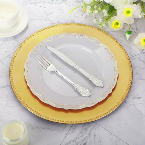 Gold Beaded Round Charger Plates - 13 Inch Set of 36, Elegant Tableware