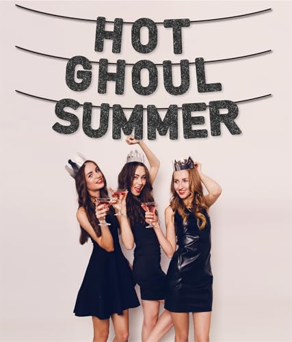Pre-Strung Halloween Banner - Summerween Birthday Party Decorations - Black Glitter, 9.8 Feet