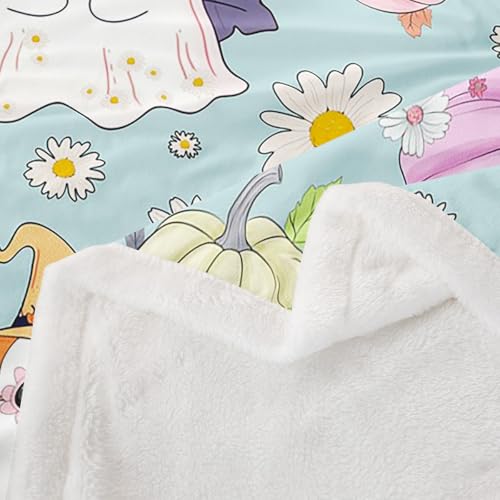 Cyan Throw Blanket for Halloween Boho Daisies & Ghost Decor 50x60