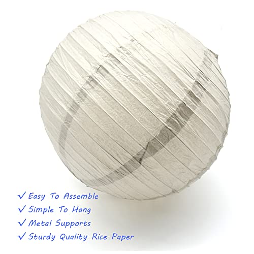 Grey Paper Lanterns 3-Pack - 12 Inch Decorative Round Chinese Party Lanterns for Wedding & Celebration