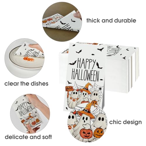 Halloween Paper Napkins Ghost Bat Spider Web White 100Pcs - Party Decor