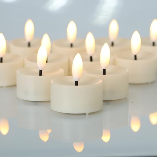 24 Pack Flameless LED Tea Lights with Black Wick, Battery Operated, Warm White