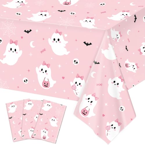 Pink Halloween Tablecloth 3 Pack - Cute Ghost & Spooky Decor, 54x108 Inches - Halloween Variation