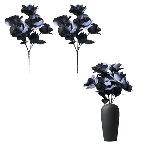 Black and White Artificial Rose Bouquet for Halloween Decor Wedding DIY Home
