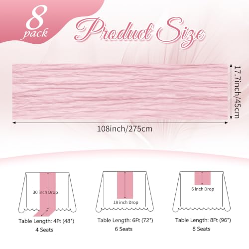 Light Pink Cheesecloth Table Runner 17x108 Inch Set of 8 - Boho Gauze Fabric