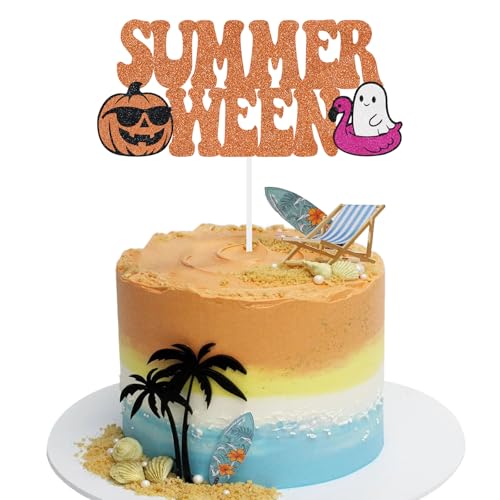 Halloween Summerween Cake Topper Ghost Pumpkin Flamingo Glitter Decoration