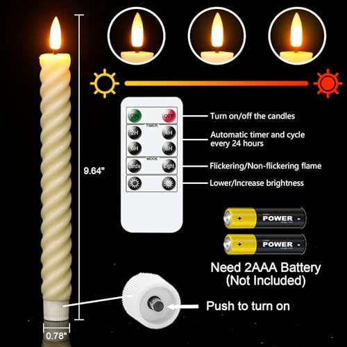 Ivory Waxy Flameless Taper Candles with Remote Timer - Set of 6