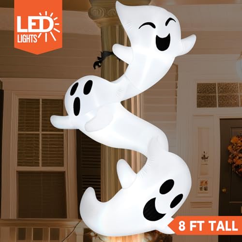 8ft Tall Inflatable Ghosts for Trees Halloween Outdoor Decorations Light Up Yard Decor