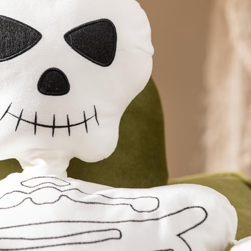 Life-Sized Skeleton Throw Pillow - Halloween Decor, 46 Inch Plush Skull Cushion