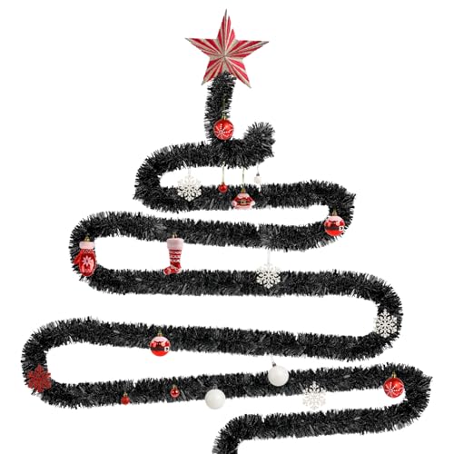 Black Christmas Tinsel Garland 33 Feet for Holiday & Party Decor