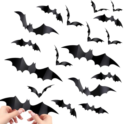 Halloween Bat Wall Decals - Waterproof Black 3D Stickers for Home & Party Decor