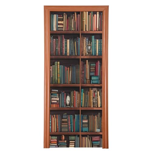 Library Bookshelf Door Cover - Washable Waterproof Holiday Decor - S 32 x 79 Inch