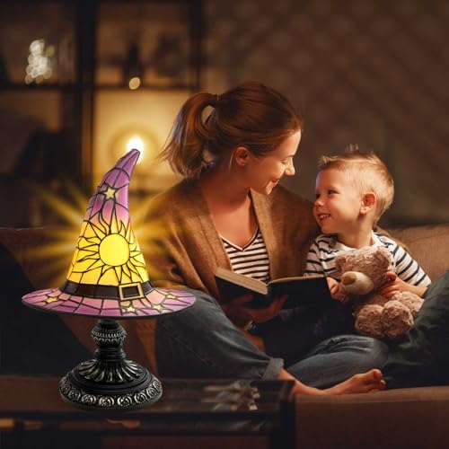 Purple Witch Hat Lamp - Handmade Gothic Fantasy Desk Light, Mysterious Bedroom Decor