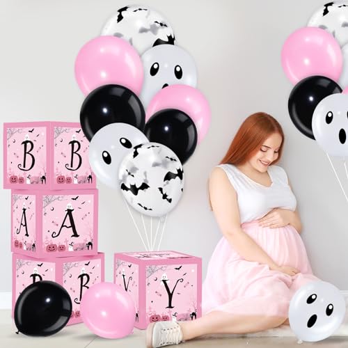 Halloween Balloon Decorations Set with Baby Boxes and Latex Balloons - Bat & Ghost Design