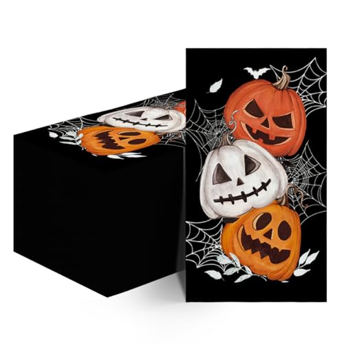 Halloween Paper Napkins 100Pcs Orange Jack-O-Lantern Cobweb 4.3 x 7.9 Inches