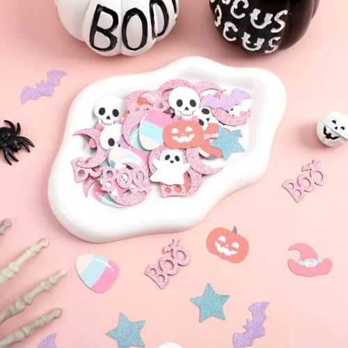 Pink Halloween Confetti - 200 pcs Pastel Glitter Party Table Decorations - Variation: Pink Halloween