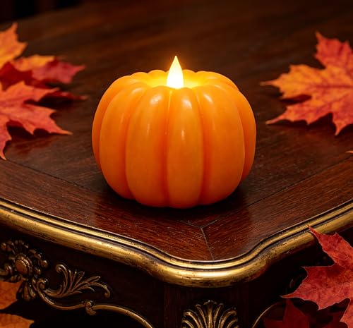 Flickering Flameless LED Pumpkin Candle - Orange Fall Decor with Remote & Timer