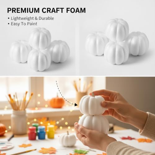 Set of 4 Foam Halloween Pumpkins - 5.3 Inch Artificial Fall Decor