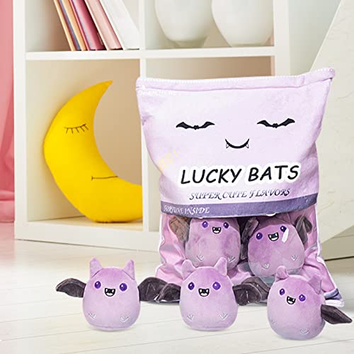 Lucky Bat Plush Toy Set - Purple Removable Stuffed Animal Dolls for Kids & Home Decor - 5 Pack