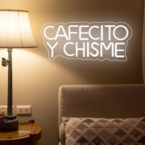 Dimmable Neon Sign Cafecito Y Chisme - Warm Coffee & Chisme Neon Light for Home & Gifts