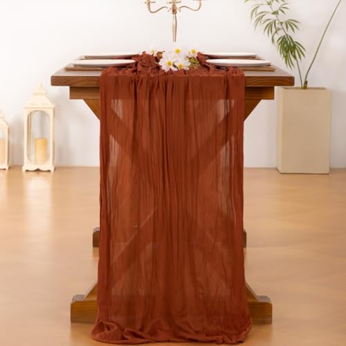 Terracotta Fall Table Runner - Cheesecloth Boho Wedding Thanksgiving Decor 10ft