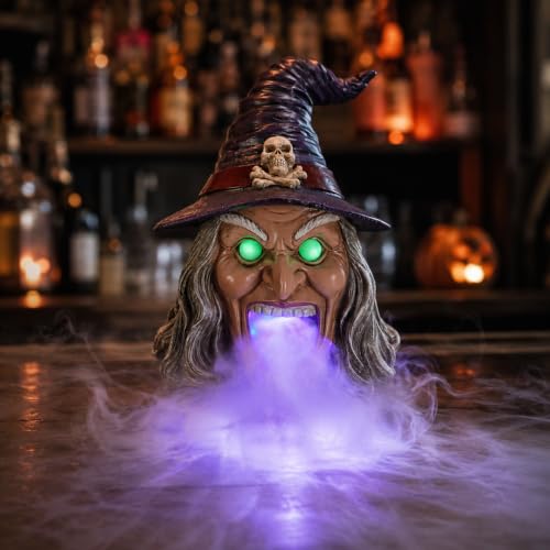 Halloween Witch Mist Maker with Glowing Eyes and Fog Effect - Yellow Witch Mist Variation