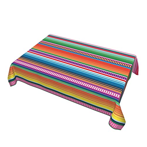 Colorful Mexican Blanket Serape Tablecloth - 54x72 Inches Waterproof Picnic Cover with Black 6x6 Variation