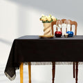 Black Fringed Rectangular Tablecloth 55x70 Inches - Handmade Farmhouse Chic